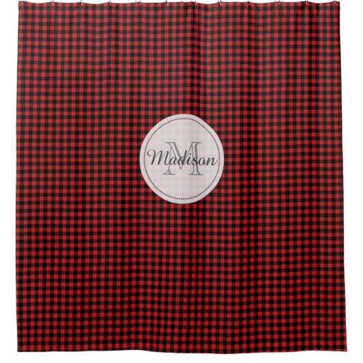 Rideaux De Douche Monogramme Buffalo Check Plaid Russe Rouge et Noir (Devant)