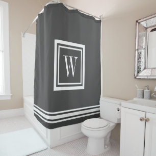 Rideaux De Douche Monogramme carré classique gris charbon et blanc