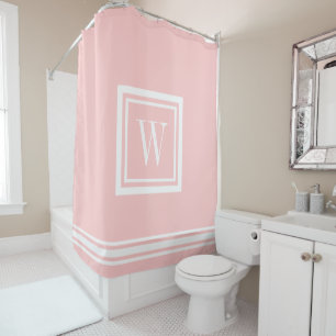 Rideaux De Douche Monogramme carré classique rose et blanc pétale