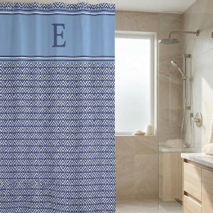 Rideaux De Douche Monogramme Chevron Géométrique Bleu Marine