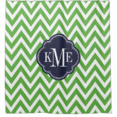 Rideaux De Douche Monogramme Chevron Green et Navy (Devant)