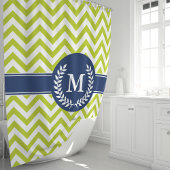 Rideaux De Douche Monogramme Chevron Vert et Bleu Marine