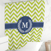 Rideaux De Douche Monogramme Chevron Vert et Bleu Marine