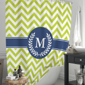 Rideaux De Douche Monogramme Chevron Vert et Bleu Marine