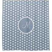 Rideaux De Douche Monogramme chic Dusty Pois bleus et blancs (Devant)