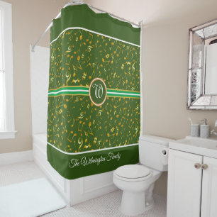 Rideaux De Douche Monogramme classique avec Gold Music Notes sur GRE