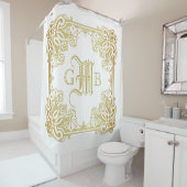 Rideaux De Douche Monogramme classique de cadre d'or d'anniversaire (En situation)