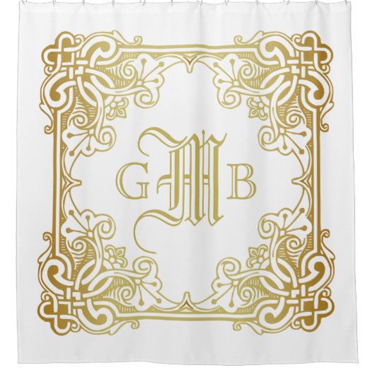 Rideaux De Douche Monogramme classique de cadre d'or d'anniversaire (Devant)