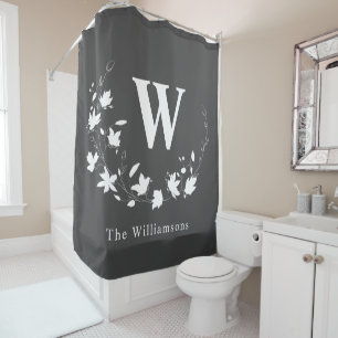 Rideaux De Douche Monogramme classique Noir Blanc Floral Moderne Per