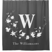 Rideaux De Douche Monogramme classique Nom Black White Floral Wreath (Devant)