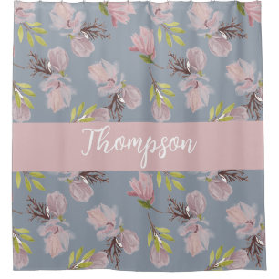 Rideaux De Douche Monogramme couleurs adorables floral bleu et rose