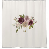 Rideaux De Douche Monogramme d'aquarelle florale rose-bourgogne mode (Devant)