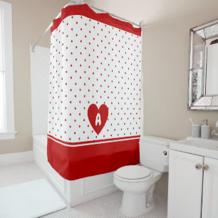 Rideaux De Douche Monogramme d'Arrière - plan blanc bleu Polka perso