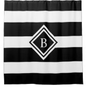 Rideaux De Douche Monogramme de bandes horizontales blanches et noir (Devant)