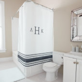 Rideaux De Douche Monogramme de bordure classique marine et blanche (En situation)