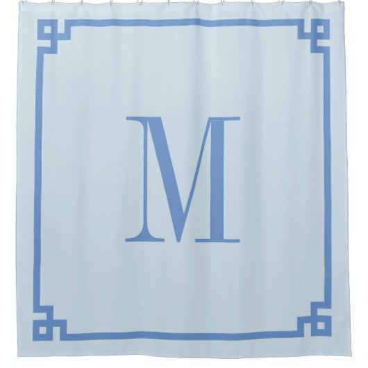 Rideaux De Douche Monogramme de bordure de clé bleu clair et bleuet (Devant)