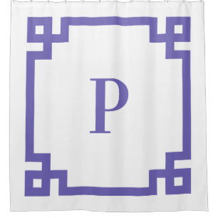 Rideaux De Douche Monogramme de bordure gras clé grecque Periwinkle