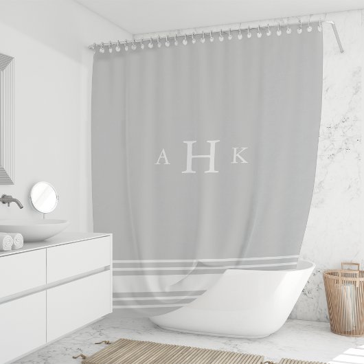 Rideaux De Douche Monogramme de bordure gris et blanc classique
