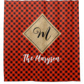 Rideaux De Douche Monogramme de Burlap Plaid de Buffalo Rouge Noir R (Devant)