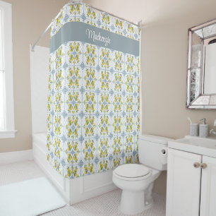 Rideaux De Douche Monogramme de citron de campagne française aquarel