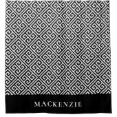 Rideaux De Douche Monogramme de clé grecque noir et blanc (Devant)