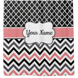 Rideaux De Douche Monogramme de corail noir de Chevron