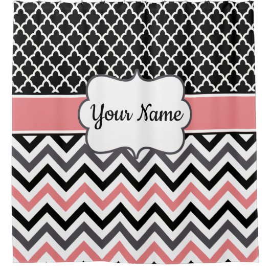 Rideaux De Douche Monogramme de corail noir de Chevron (Devant)