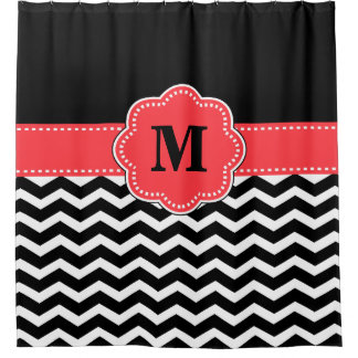 Rideaux De Douche Monogramme de corail noir de chevron