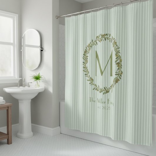 Rideaux De Douche Monogramme de couronne d'olive personnalisée