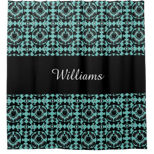 Rideaux De Douche Monogramme de Damas Botanique Noir (Devant)
