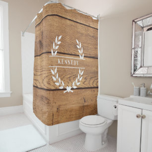 Rideaux De Douche Monogramme de famille de ferme rustique personnali