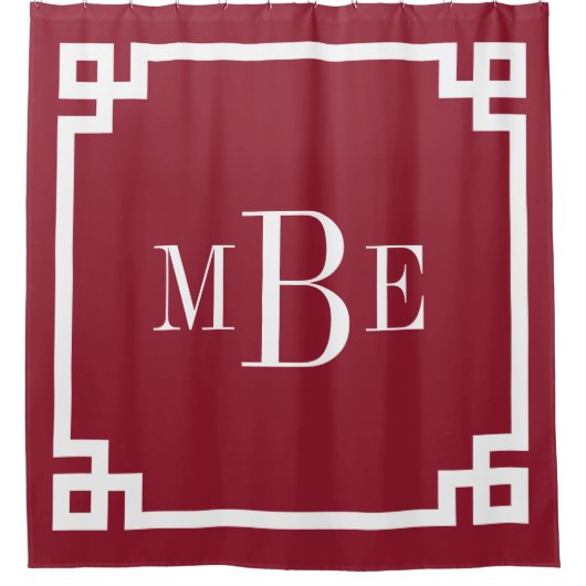 Rideaux De Douche Monogramme de frontière clé grecque Crimson (Devant)