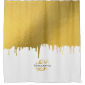 Rideaux De Douche Monogramme de gouttes métalliques or tendance (Devant)