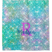 Rideaux De Douche Monogramme de la fausse parties scintillant bleue (Devant)