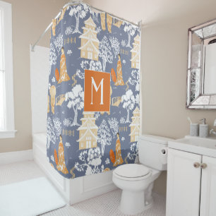 Rideaux De Douche Monogramme de la pagode de la Chinoiserie orange e