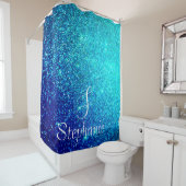 Rideaux De Douche Monogramme de la Parties scintillant bleue Turquoi (En situation)