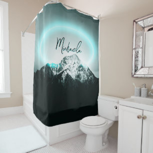 Rideaux De Douche Monogramme de lumière de néon bleu mystérieux de m