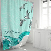 Rideaux De Douche Monogramme de mouettes et de vagues océaniques
