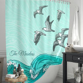 Rideaux De Douche Monogramme de mouettes et de vagues océaniques