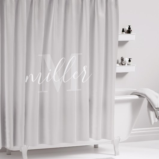 Rideaux De Douche Monogramme de nom de famille gris moderne