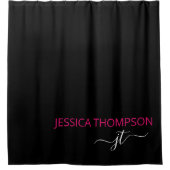 Rideaux De Douche Monogramme de nom de script simple rose chaud noir (Devant)