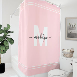 Rideaux De Douche Monogramme de nom élégant personnalisé Rose Pâle