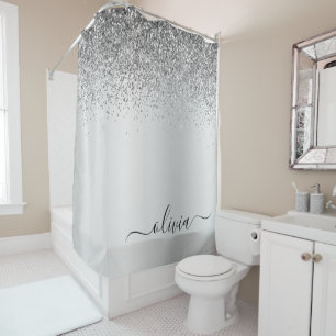 Rideaux De Douche Monogramme de nom en métal paillettes scintillante