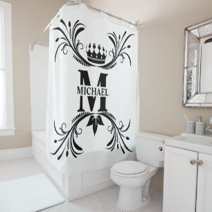 Rideaux De Douche Monogramme de nom noir Art Déco vintage
