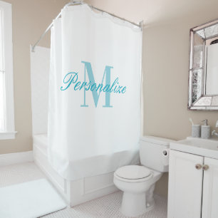 Rideaux De Douche Monogramme de nom personnalisé chic bleu azur