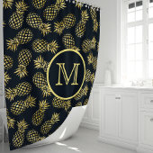 Rideaux De Douche Monogramme de Pineapple Bleu Marine et Or