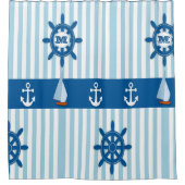 Rideaux De Douche Monogramme de plage nautique Ancre Bleu Blancs (Devant)