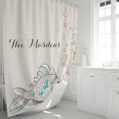 Rideaux De Douche Monogramme de poissons nautiques algues corail océ