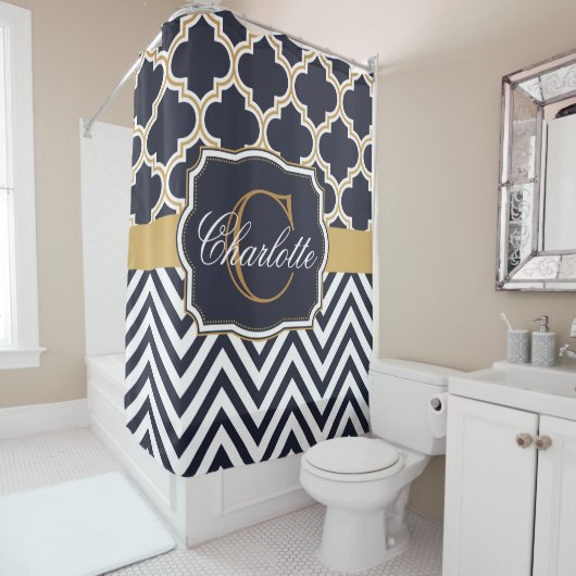 Rideaux De Douche Monogramme de Quatrefol Chevron (En situation)