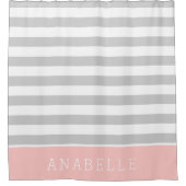 Rideaux De Douche Monogramme de rayures grises et bleues | Couleurs  (Devant)